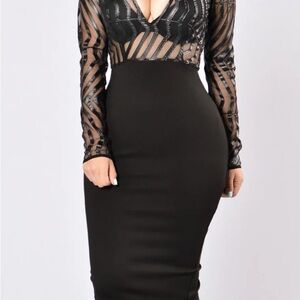 Fashion Nova Black Mesh Long Sleeve Dress